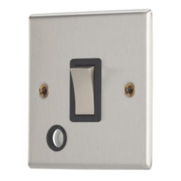 Contactum iConic 20A 1-Gang DP Control Switch & Flex Outlet Brushed Steel  with Black Inserts
