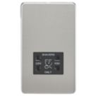 Knightsbridge  2-Gang Dual Voltage Shaver Socket 115 V / 230V Brushed Chrome with Black Inserts