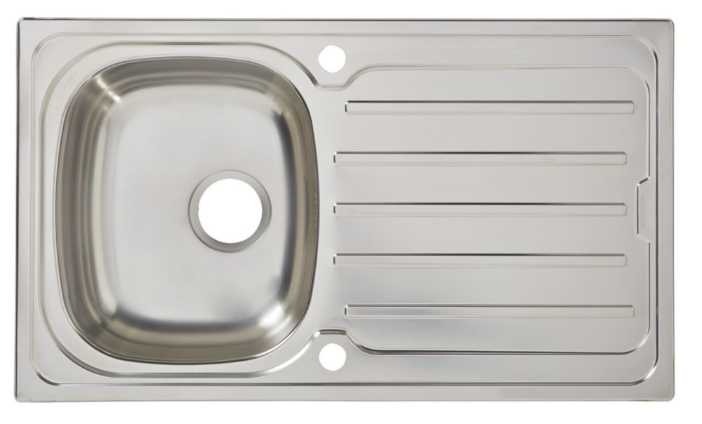 1 Bowl Stainless Steel Kitchen Sink & Drainer 860mm x 500mm - Screwfix