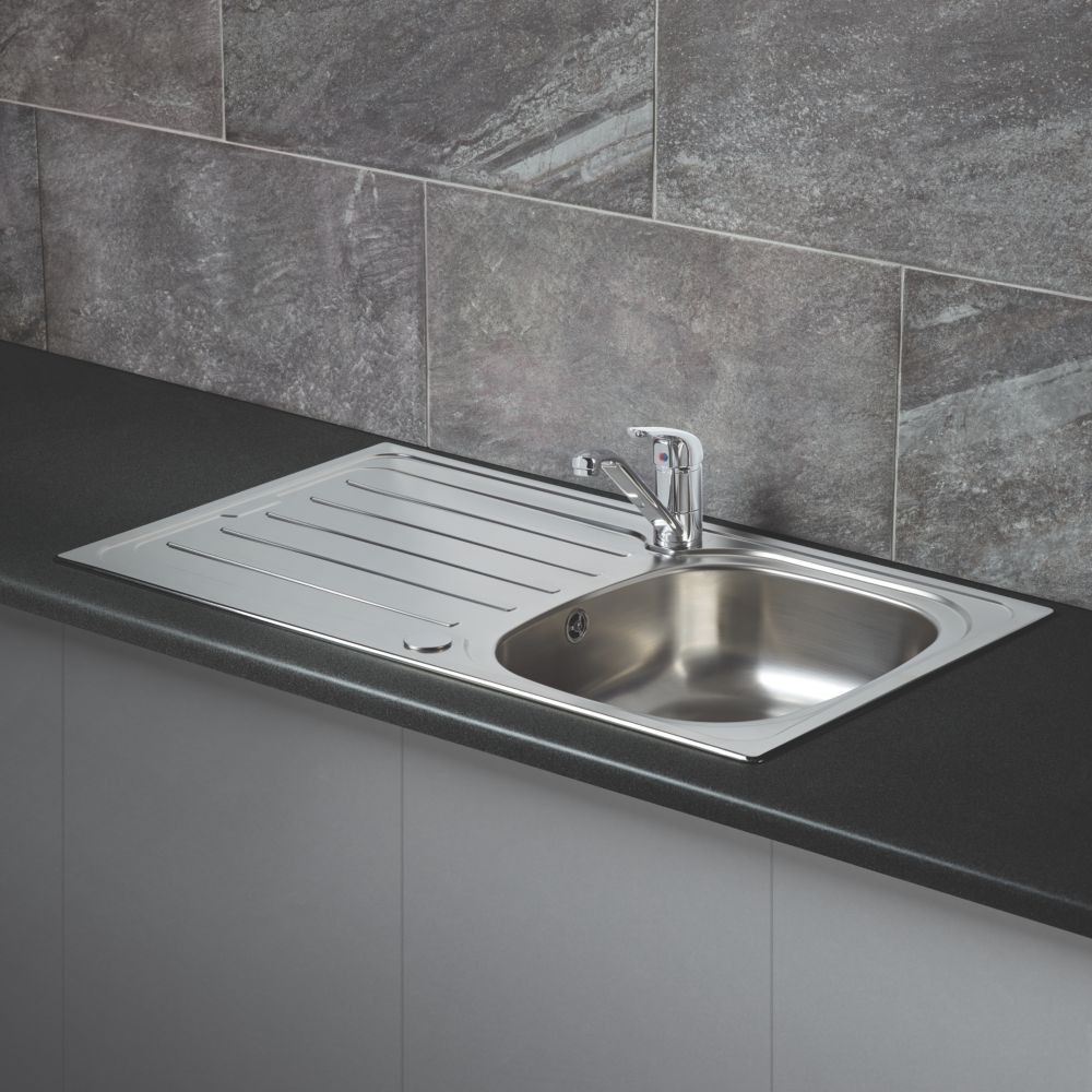 1 Bowl Stainless Steel Kitchen Sink & Drainer  860mm x 500mm