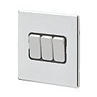 MK Aspect 10AX 3-Gang 2-Way Switch  Polished Chrome with Black Inserts