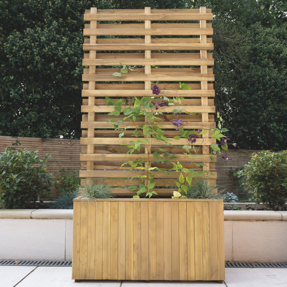 Forest Living Screen Rectangular Garden Planter Natural Timber 900mm x ...