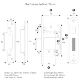 ERA Fire Rated  5 Lever Chrome BS Mortice Sashlock 76mm Case - 56mm Backset