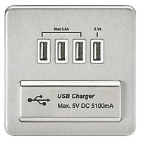 Knightsbridge SFQUADBCW 5.1A 4-Outlet Type A USB Socket Brushed Chrome with White Inserts