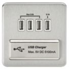 Knightsbridge  5.1A 25.5W 4-Outlet Type A USB Socket Brushed Chrome with White Inserts