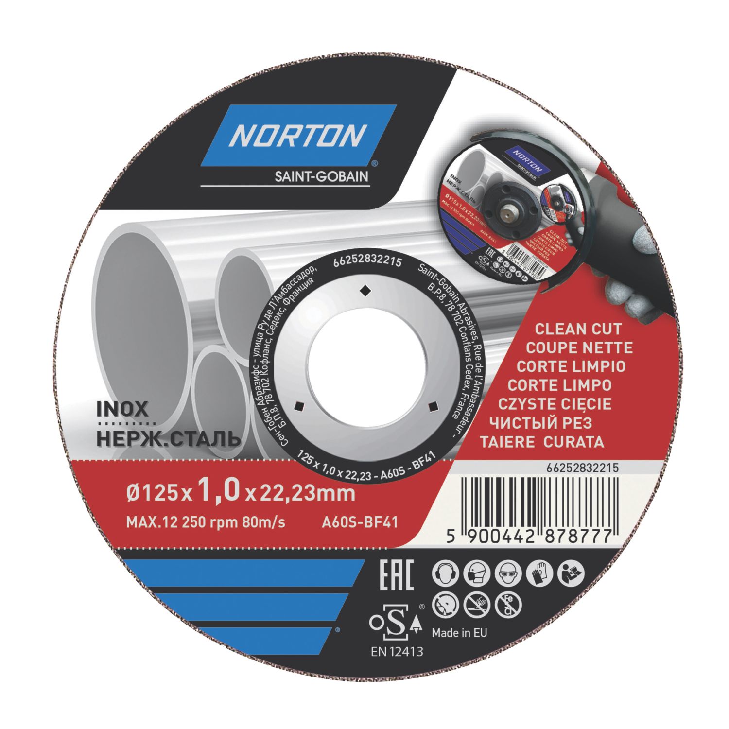 Norton Stainless Steel Cutting Disc 125mm (5") x 22.2mm (6679V)