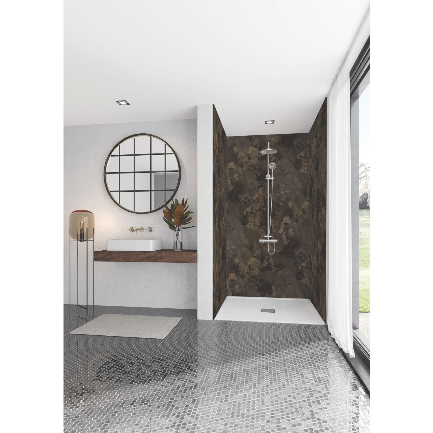 Splashwall Elite Volcanic Stone Bathroom Wall Panel Stone Brown 2420mm x 1200mm x 10mm (667KU)