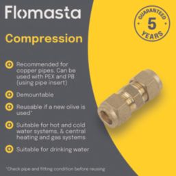 Flomasta  Brass Compression Equal Couplers 22mm 2 Pack