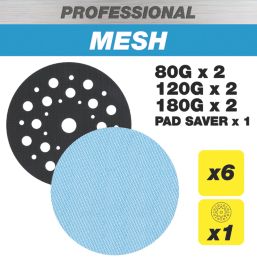 Trend Pro Mesh AB/125/M7/P 80 / 120 / 180 Grit Mesh Multi-Material Sanding Discs 125mm 7 Pack
