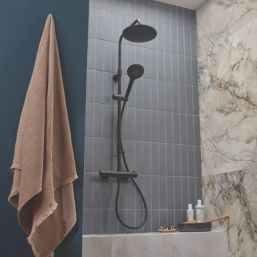 Meda Rear-Fed Exposed Black Thermostatic Push Button Mixer Shower