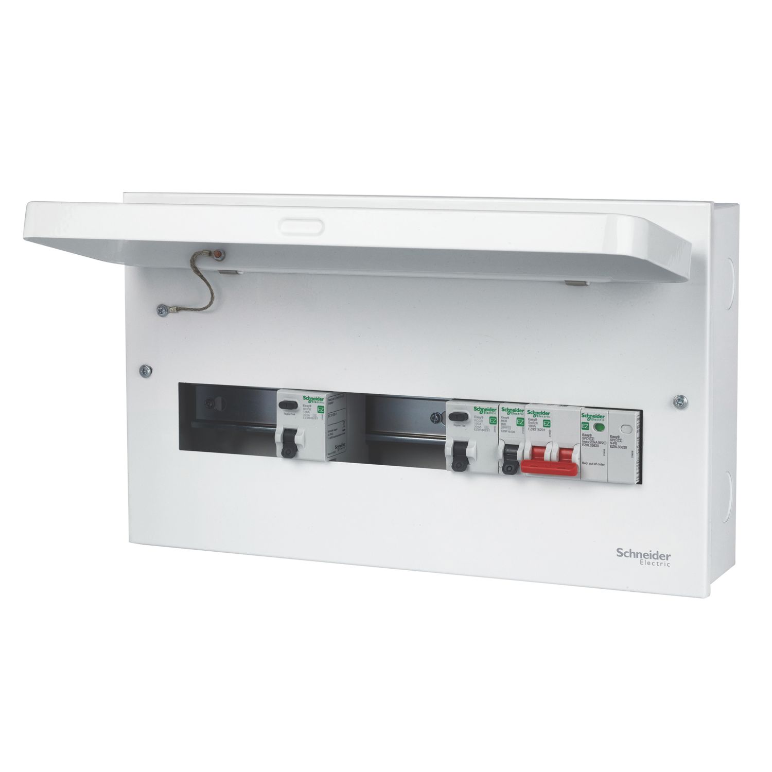 Schneider Electric Easy9 Compact 18-Module 9-Way Part-Populated High Integrity Dual RCD Consumer Unit with SPD (668JE)