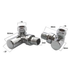 Towelrads  15mm x 1/2" Chrome Corner Designer Manual Radiator Valve & Lockshield  2 Pack