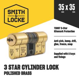 Smith & Locke Fire Rated 3 Star Diamond Double Cylinder Lock 35-35 (70mm) Polished Brass