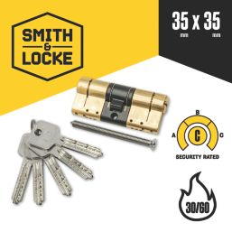 Smith & Locke Fire Rated 3 Star Diamond Double Cylinder Lock 35-35 (70mm) Polished Brass