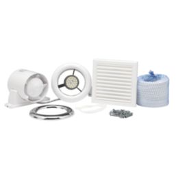 Xpelair Airline ALL100 4" Axial Inline Bathroom Shower Extractor Fan Kit With LED Light  White/Chrome 220-240V