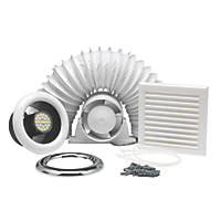 Xpelair Airline ALL100 100mm Axial Inline Bathroom Shower Extractor Fan Kit With LED Light  White / Chrome 220-240V
