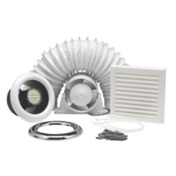 Xpelair Airline ALL100 4" Axial Inline Bathroom Shower Extractor Fan Kit With LED Light  White / Chrome 220-240V