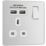 British General Evolve 13A 1-Gang SP Switched Socket + 2.1A 10.5W 2-Outlet Type A USB Charger Brushed Steel with White Inserts