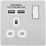 British General Evolve 13A 1-Gang SP Switched Socket + 2.1A 10.5W 2-Outlet Type A USB Charger Brushed Steel with White Inserts