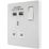British General Evolve 13A 1-Gang SP Switched Socket + 2.1A 10.5W 2-Outlet Type A USB Charger Brushed Steel with White Inserts