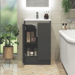 Newland  Double Door Floor Standing Vanity Unit with Basin Matt Midnight Mist 500mm x 450mm x 840mm