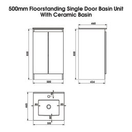 Newland  Double Door Floor Standing Vanity Unit with Basin Matt Midnight Mist 500mm x 450mm x 840mm