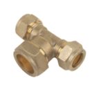 Flomasta  Brass Compression Reducing Tee 15mm x 15mm x 22mm