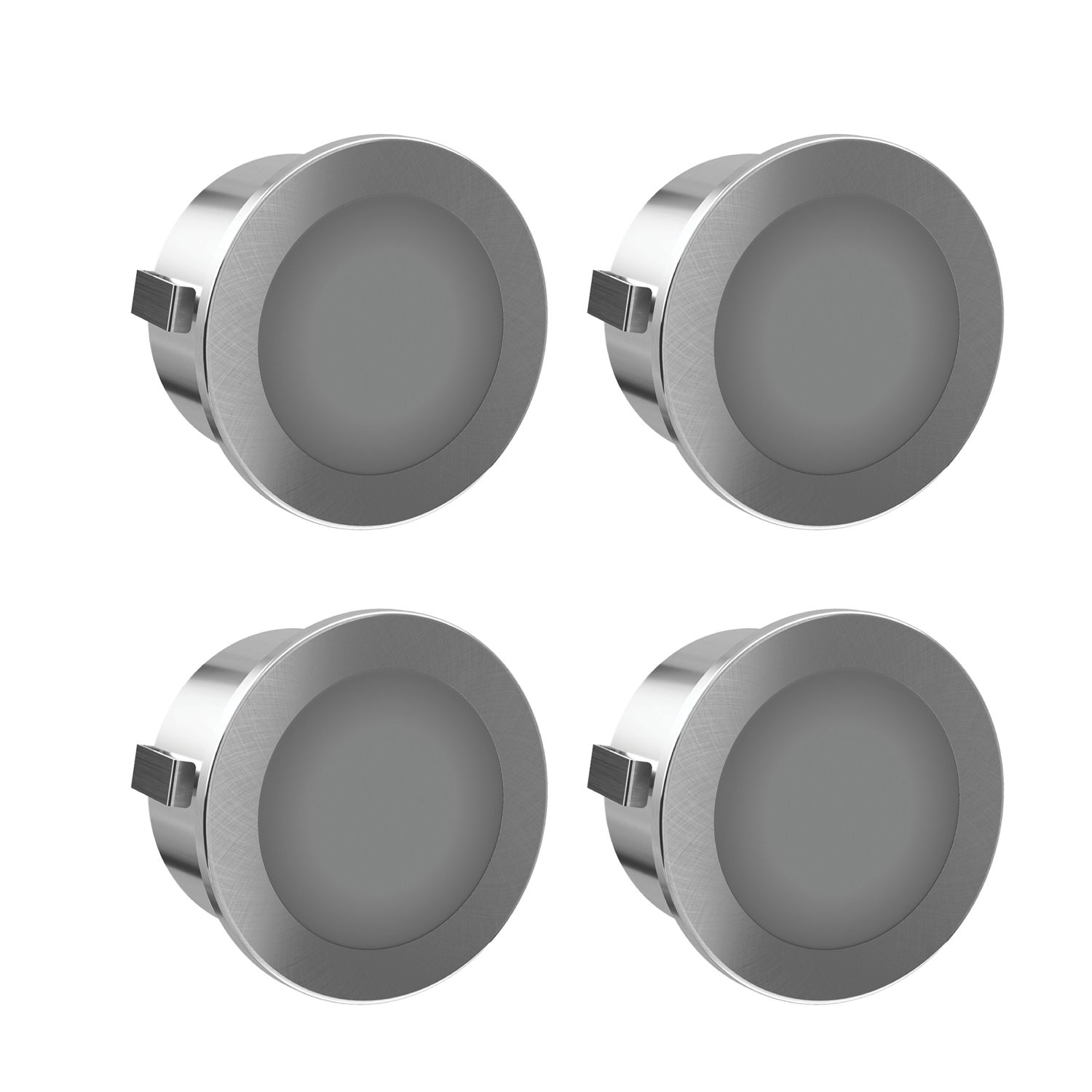 Sensio Stellar Pro Recessed or Surface-Mounted Round LED Plinth Skirting Board Lights Brushed Steel 6W 60lm 4 Pack (670PH)