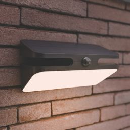 Lutec Aero Outdoor LED Solar Wall Light With PIR Sensor Black 940lm