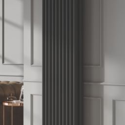 Reina 1800mm x 375mm 6574BTU Black Vertical 2 Column Radiator