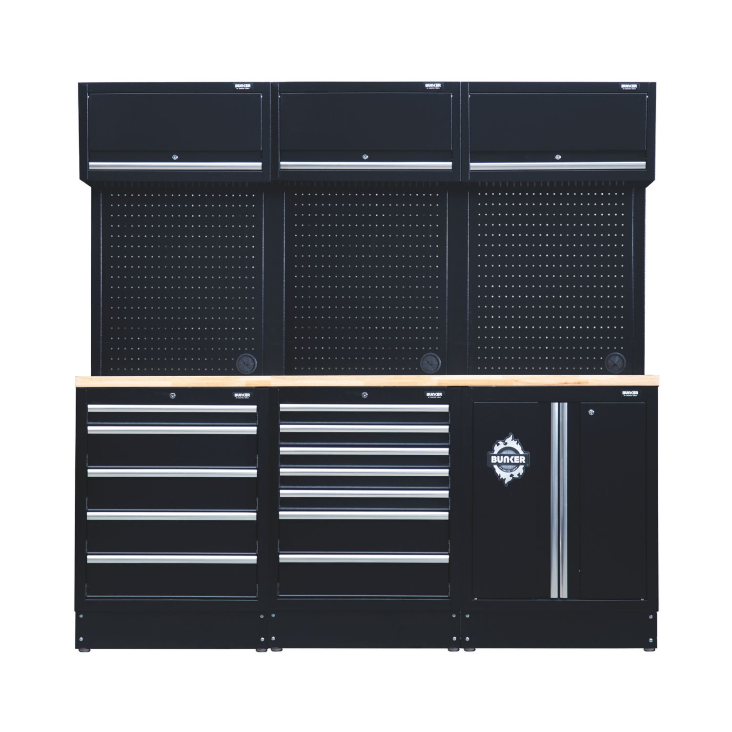 Bunker Black 14 Piece Modular Storage Set with Hardwood Worktop (672CN)