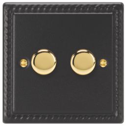 Varilight V-Pro 2-Gang 2-Way LED Dimmer Switch  Georgian Black with Colour-Matched Inserts