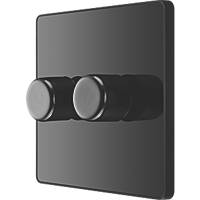 British General Evolve 2-Gang 2-Way LED Trailing Edge Double Push Dimmer with Rotary Control  Black with Black Inserts