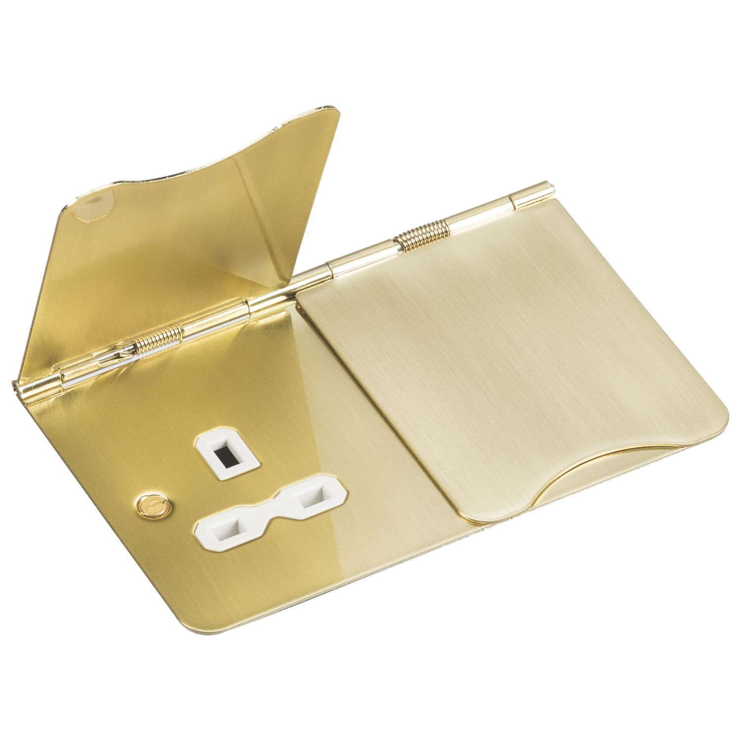 Knightsbridge FPR9UBBW 13A 2-Gang Unswitched Floor Socket Brushed Brass with White Inserts (672VF)