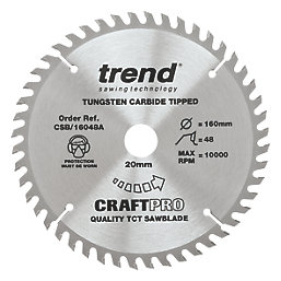 Trend CraftPo CSB/16048A Wood Plunge Saw Blade 160mm x 20mm 48T