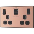 British General Evolve 13A 2-Gang SP Switched Socket + 3A 22W 2-Outlet Type A & C USB Charger Copper with Black Inserts
