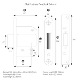 ERA Fire Rated  Brass Effect BS 5-Lever Mortice Deadlock 64mm Case - 44mm Backset