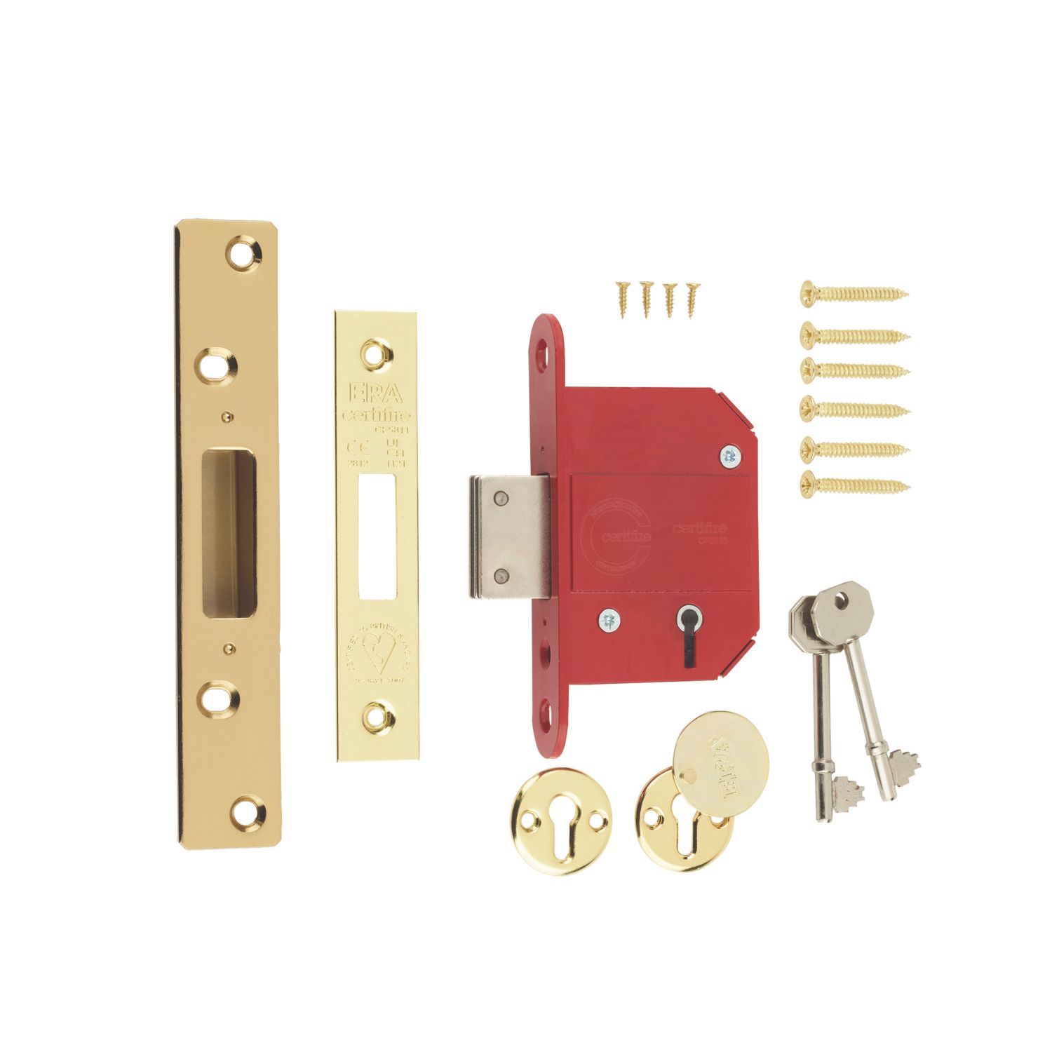 ERA Fire Rated Brass Effect BS 5-Lever Mortice Deadlock 64mm Case - 44mm Backset (67372)