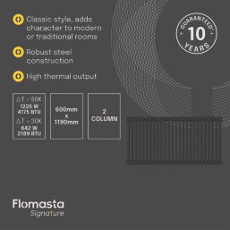 Flomasta 600mm x 1190mm 4175BTU Black Horizontal 2 Column Radiator