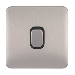 Schneider Electric Lisse Deco 10AX 1-Gang 2-Way Light Switch  Brushed Stainless Steel with Black Inserts