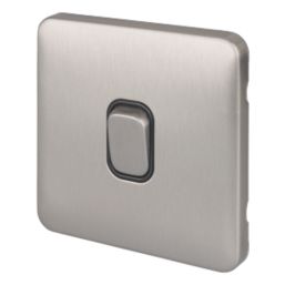 Schneider Electric Lisse Deco 10AX 1-Gang 2-Way Light Switch  Brushed Stainless Steel with Black Inserts