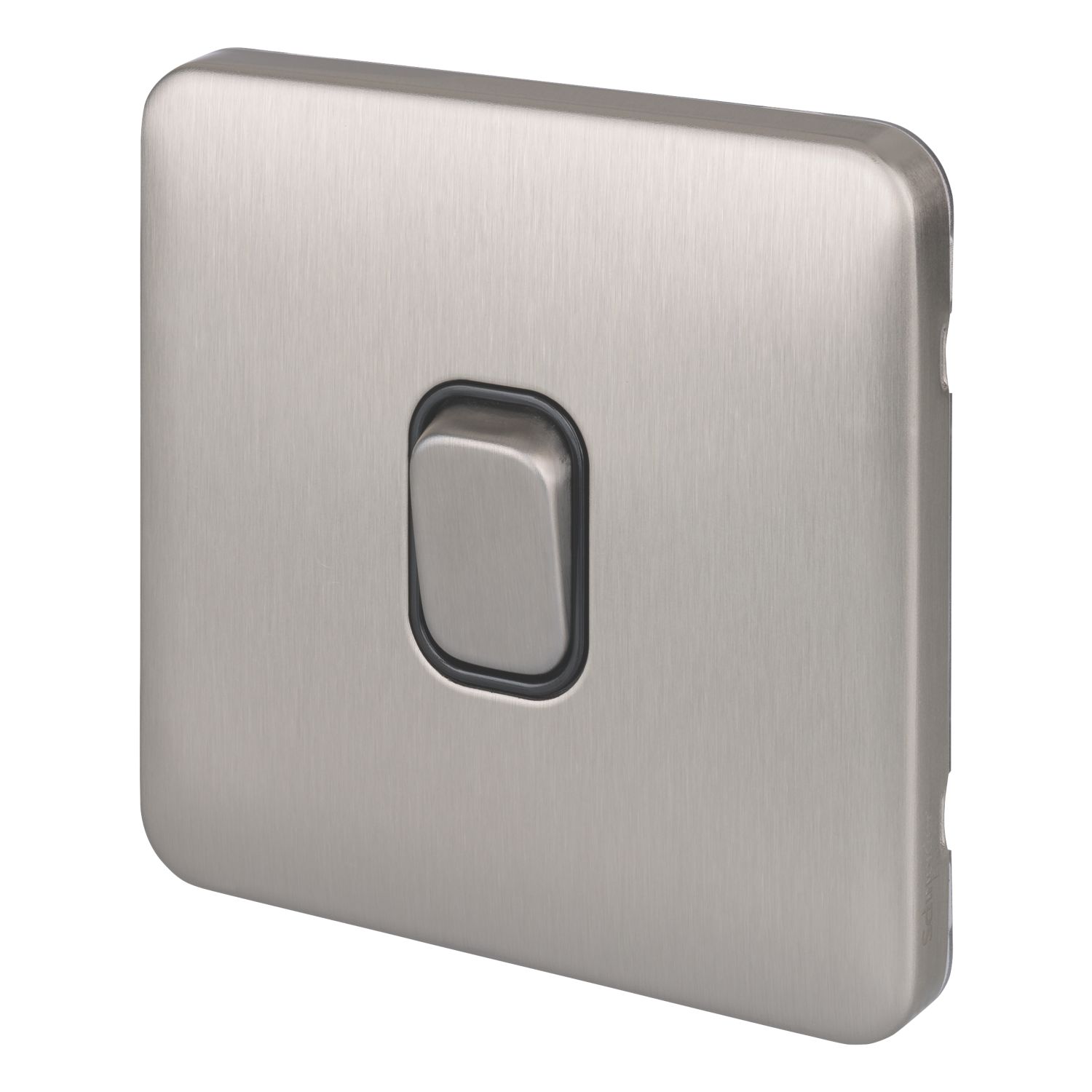 Schneider Electric Lisse Deco 10AX 1-Gang 2-Way Light Switch Brushed Stainless Steel with Black Inserts (673CC)
