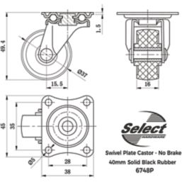 Select Heavy Duty Swivel Castor 40mm Black