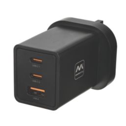 Masterplug 3-Outlet Type A & C Plug-In USB Charger Black 5A