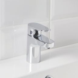 Swirl Caldew Silver 121mm Cloakroom Round Head Mono Basin Mixer Tap  With Clicker Waste