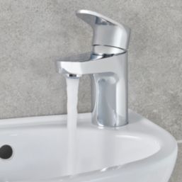 Swirl Caldew Silver 121mm Cloakroom Round Head Mono Basin Mixer Tap  With Clicker Waste