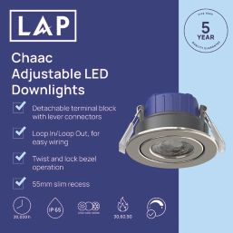 LAP Chaac Tilt  Fire Rated LED Downlights Brushed Nickel 5.5W 600lm 10 Pack