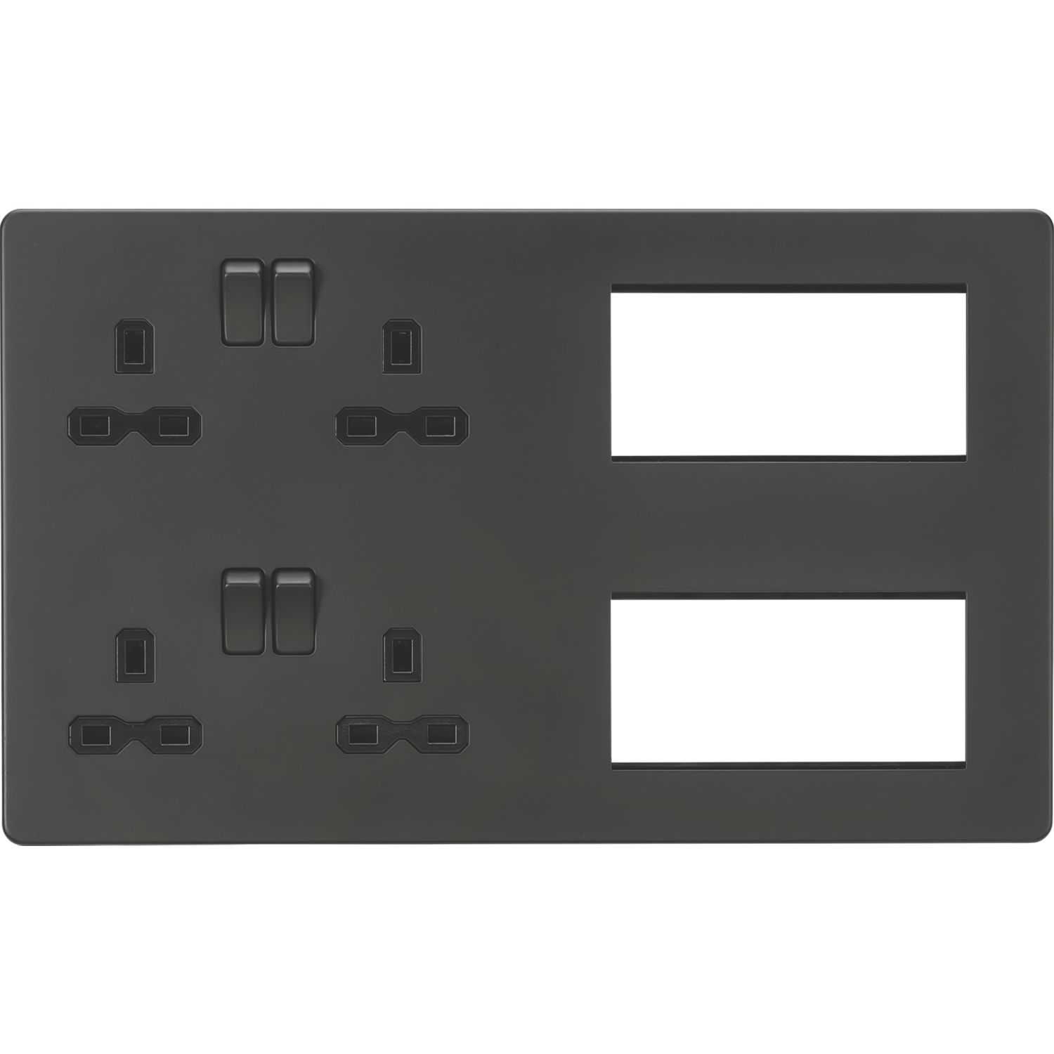 Knightsbridge SFR298AT 13A 4-Gang DP Combination Plate Anthracite with Black Inserts (674VF)