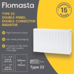 Flomasta 500mm x 700mm 3515BTU White Type 22 Convector Radiator