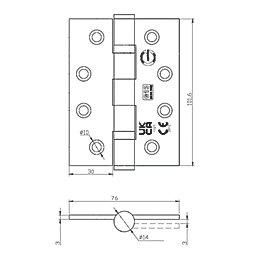 Smith & Locke  Satin Stainless Steel Grade 13 Fire Rated Ball Bearing Door Hinges 102mm x 76mm 2 Pack